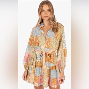 Petal & Pup Silante Patchwork Print Belted Long Sleeve Shirtdress